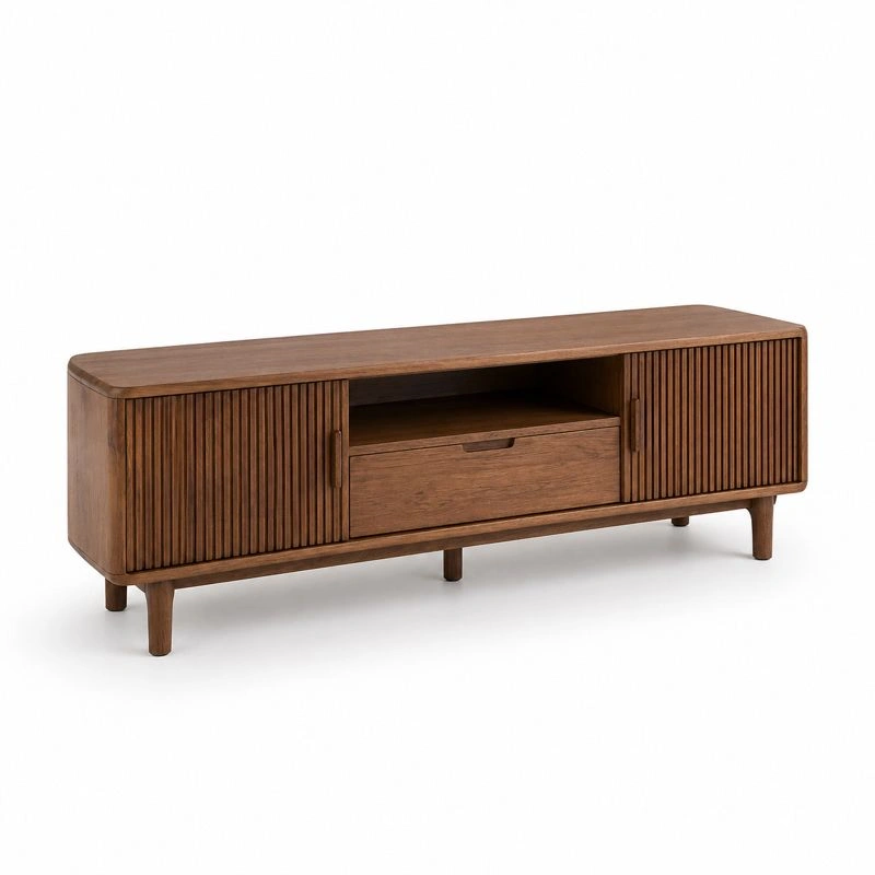 Mueble TV madera oscuro puertas correderas-orderkivo